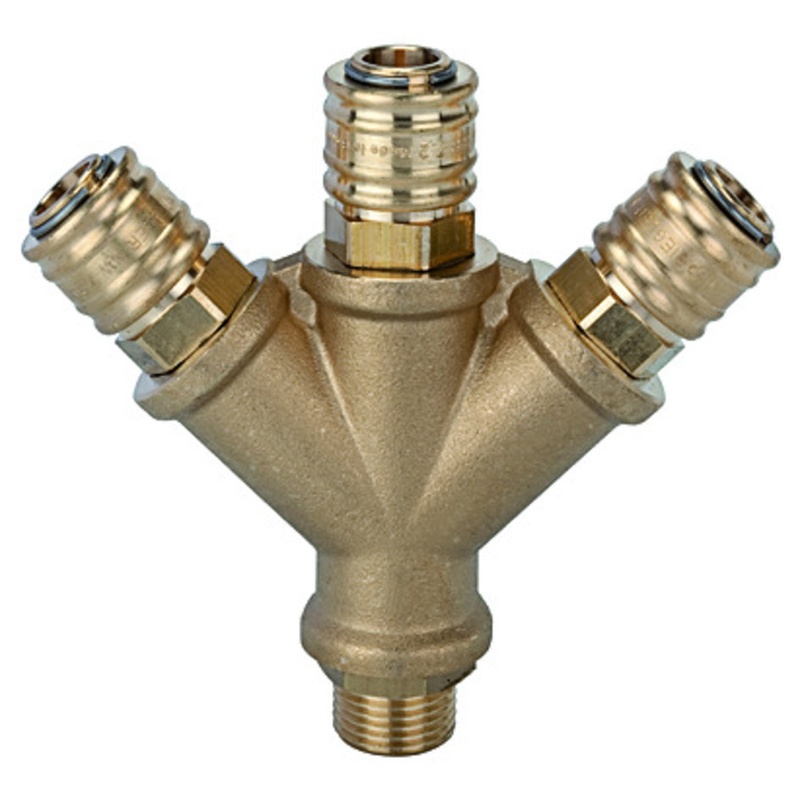 Distribuitor de aer comprimat, 3 iesiri, conectare G1/2" cu filet exterior, RIEGLER