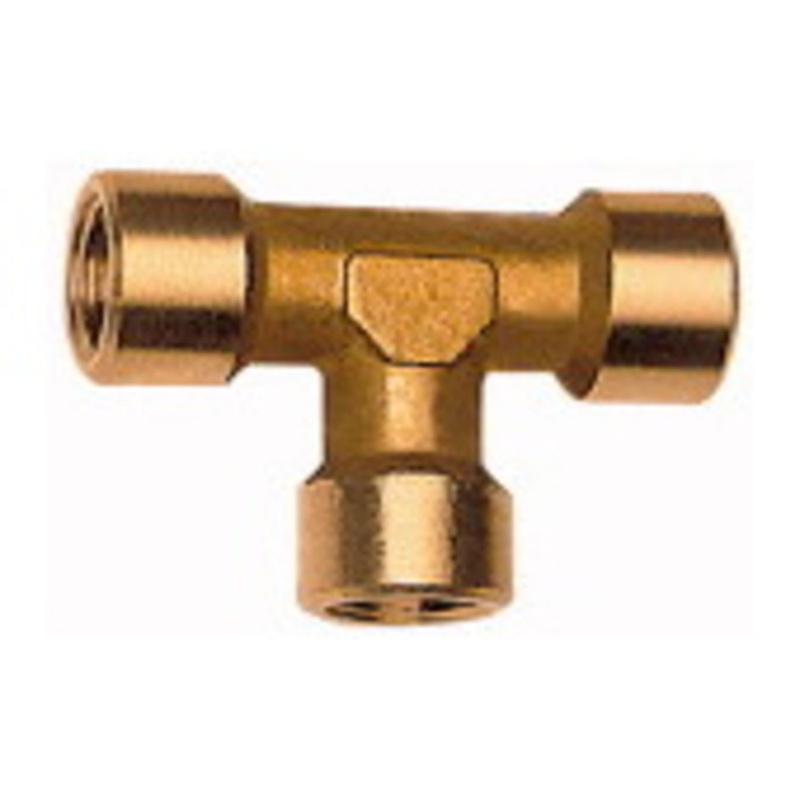 Racord T din alama, 3 iesiri interioare, G3/8", 56 x 28 mm, cheie 17 mm, max. 60 bar, RIEGLER