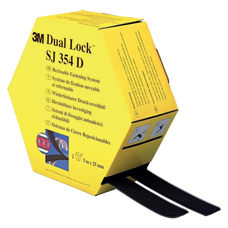 Banda adeziva cu arici / velcro 3M Dual Lock SJ354D, neagra, 25mm, 5m